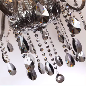 Lustre à bougie blanc chaud à hauteur réglable en cristal moderne gris fumée pour le hall du salon - Product Image 5