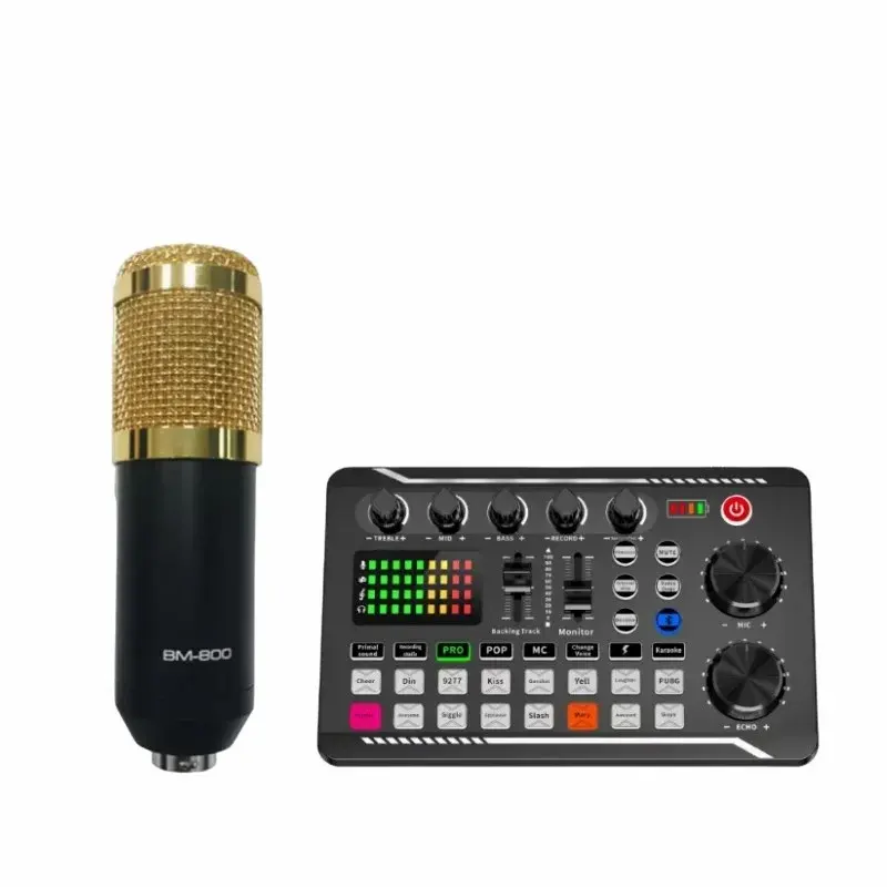 F998 Carte Son Bm800 Microphone À Condensateur Audio Mixer Set Pour Webcast Live Studio Recording Sing A Song