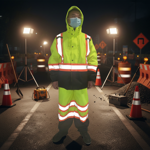 Ensemble imperméable jaune réfléchissant deux pièces pour la sécurité routière et l'entretien des routes en extérieur - Product Image 4