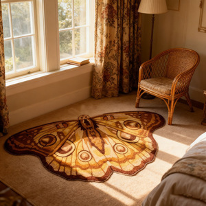 Alfombra creativa con forma de mariposa, imitación de cachemira, grosor medio, diseño novedoso para sala de estar, dormitorio, decoración del hogar - Product Image 2
