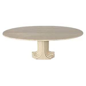 Meja Makan Marmer Desain Besar Roma, Meja Makan Marmer Travertine Mewah Bulat Oval Desain Besar Dalam Ruangan Modern Luar Ruangan