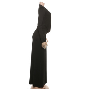 <span class=keywords><strong>Abbigliamento</strong></span> <span class=keywords><strong>donna</strong></span> alla moda 2026 manica lunga profondo scollo a v lato Modulare alta Casual Maxi abito lungo solido - Product Image 5