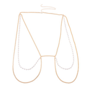 สร้อยคอโลหะเคลือบทองประดับมุกเทียมสำหรับงานปาร์ตี้สไตล์ฮิปฮอป - Product Image 5