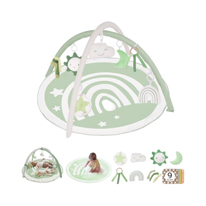 Green Cotton Play Gym <strong>Mat</strong> 7 Detachable Plastic Toys 12 <strong>Milestone</strong> Cards Stage-Based Sensory Motor Skill Development for Picnics - Product Image 1