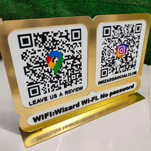 Tinjauan bisnis tampilan kode Google Qr plak akrilik dengan Info kata sandi tanda Wifi untuk bar toko