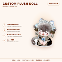 Poupée en peluche personnalisée en coton, chat gris avec capuche à oreilles, robe marron, chaton assis, objet de collection, vente en gros