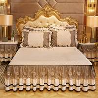 Luxe broderie dentelle jupe de lit ensemble maison épaissi couvre-lit couverture de literie 5 étoiles hôtel feuille taie d'oreiller housse de couette ensembles