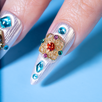 Ongles à presser en chrome argenté avec cristaux, motifs floraux 3D et pierres précieuses, pointes d'ongles stiletto, fabriqués à la machine, en gel souple personnalisable, emballage personnalisable