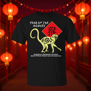 T-shirt Unisex Anno della Scimmia Zodiaco Cinese, Manica Corta, Girocollo, Stampa Serigrafica, Abbigliamento Promozionale, Regalo per Adulti - Product Image 2