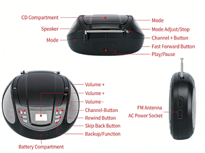 <b>Custom</b> Portable Boombox <b>CD</b> Player with Handle USB AUX FM Radio Built in Speaker Audio Player - Product Image 3