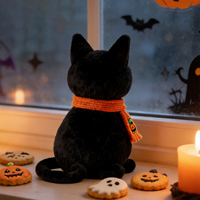 Peluche chat noir d'Halloween personnalisée OEM ODM avec écharpe et broderie citrouille, animal en peluche gothique, cadeau, poupée en peluche d'Halloween, vente en gros
