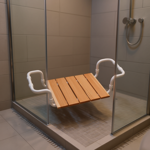 Asiento de Baño Ajustable de Madera de Alerce, Marco Blanco, 30 cm de Largo, 40 cm de Ancho, Equipo de Seguridad para Baño - Product Image 3