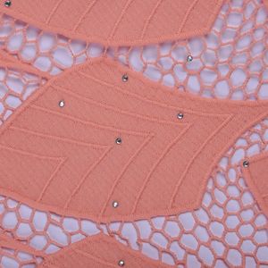 <strong>Peach</strong> Color Embroidery Guipure Cording <strong>Net</strong> <strong>Lace</strong> <strong>Fabric</strong> With Stones High Quality Water Solution Guipure Cord <strong>Lace</strong> With Beads 1725 - Product Image 2