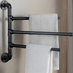 Estante colgante de ropa de baño giratorio de Metal Industrial negro montado en la pared 3 capas rieles ganchos de almacenamiento de toallas - Product Image 4