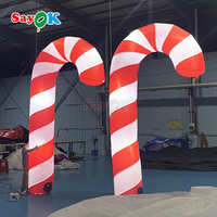 Décorations de Noël géantes en forme de canne à sucre gonflable avec lumière LED