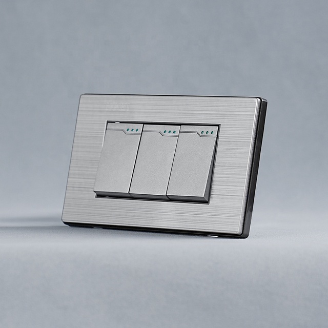 South America Standard Electrical Light Switch Stainless Steel Panel Wholesale 3 Gang 1 Way Wall Switch