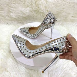 Sandales de grande taille pour femmes, chaussures à bout pointu, cloutées, rivets, nouvelle mode, talons hauts de luxe pour femmes - Product Image 5