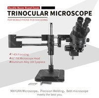 Double Boom Stand Zoom Trinocular Stereo Microscope for Mobile Phone PCB Soldering 7-45X