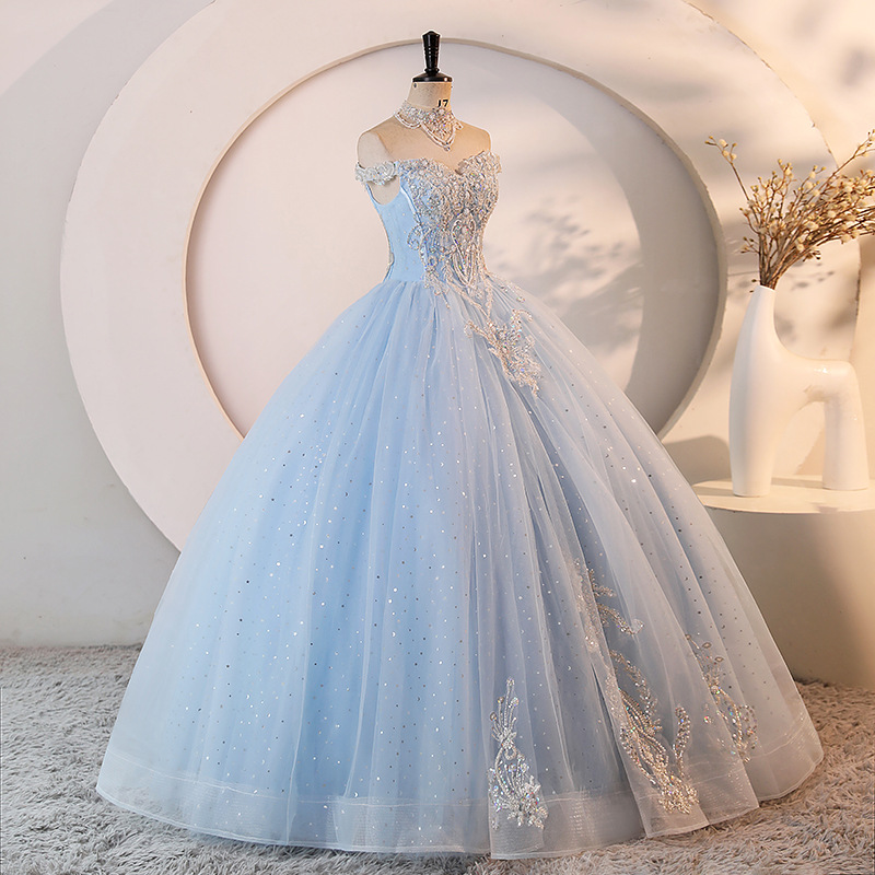 princess polly baby blue dress Long Sleeve Floral Wedding Dresses A-line Modern Wedding Gown 222199 –  Viniodress main image 1