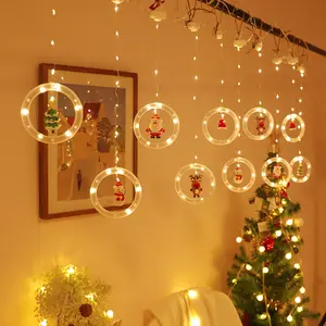 Indoor Christmas Santa Claus Cartoon Cute Led Lights Room Window Home Holiday Party Decoration Ornaments Christmas String Lights