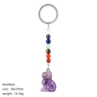 Porte-clés en cristal de pierre naturelle en gros, pendentif chat chakra, améthyste de guérison, porte-clés en cristal