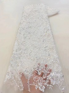LS305 Hot Bán Nhà Máy Hoa Mô Hình Sequins Đính Cườm Thêu Ren Vải Phi Vải Tuyn Lưới Vải Cho Cô Dâu Của Váy - Product Image 2