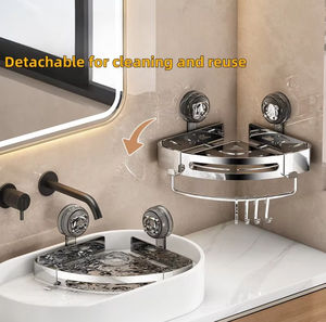 Étagère de salle de bain chromée à fixer au coin avec ventouses, amovible pour le nettoyage et la réutilisation, design à un seul niveau pour gagner de la place - Product Image 1