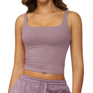 Fashion Gym <strong>Vest</strong> Women Great Stretchy Double Layer Yoga <strong>Tops</strong> <strong>With</strong> <strong>Built</strong> <strong>in</strong> <strong>Bra</strong> Private Custom Label Quick Dry Gym Yoga Wear - Product Image 4