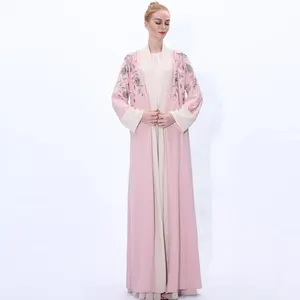 Wholesale Embroidered Outerwear Women's Chiffon Patchwork Cardigan Muslim Islamic Dress Clothing