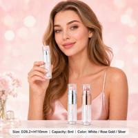 ISMAN 8ml Tube de gloss correcteur double embout avec pinceau en silicone et éponge applicatrice, en plastique PETG transparent rose, vide, pour cosmétiques, vente en gros