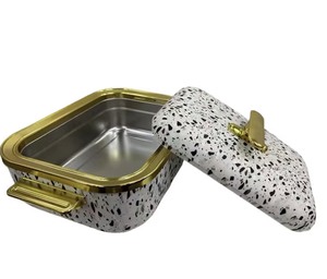 Olla Térmica Rectangular con Borde Dorado Estilo Real <span class=keywords><strong>de</strong></span> 4L, Cazuela Aislada para Mantener la Comida Caliente, Ideal para Servir en Banquetes - Product Image 3