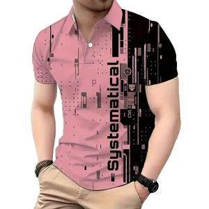 Men's <b>Pink</b> Geometric Print Short Sleeve <b>Polo</b> <b>Shirt</b> Breathable Casual Woven Fabric Sublimation Printing Wholesale Supplier Custom - Product Image 1