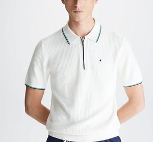 เสื้อโปโลแขนสั้นสำหรับผู้ชายเสื้อมีโครงสร้างผ้าฝ้ายถักครึ่งซิปสำหรับนักธุรกิจออกแบบได้ตามต้องการ - Product Image 1