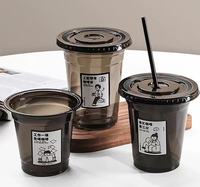 Couvre-gobelet rond plat noir en PET transparent jetable et écologique Fangcan, 90 mm, 92 mm, 98 mm, pour boissons froides, thé au lait, café