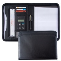 Porte-documents A4 en cuir, porte-documents à fermeture éclair avec calculatrice, porte-documents de conférence en PU