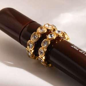 Wholesale Women's Stainless Steel Zircon 18K PVD Gold Plated <b>Adjustable</b> <b>Ring</b> Waterproof Wedding Jewelry Gift - Product Image 3