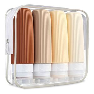 Contenants de toilette personnalisés avec logo, rechargeables, 90 ml, 3 oz, approuvés, anti-fuite, flacons cosmétiques en silicone compressibles, ensemble de voyage - Product Image 1