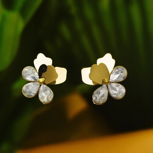 Fashion <b>Stud</b> <b>Earrings</b> 316L Stainless Steel PVD Gold Plating <b>Crystal</b> Flower Design For Women - Product Image 3