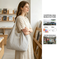 Sac de shopping en toile rayé personnalisé, grande capacité, pour les voyages en plein air, la plage, les courses, sac fourre-tout durable doublé