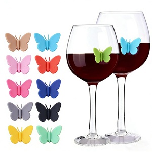 Marqueurs de verres à vin en silicone jetables, écologiques, mignons et populaires, en forme de papillon, avec design de couleur personnalisé pour fêtes et bars - Product Image 1