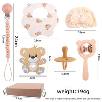 Nouveaux produits pour bébé dessin animé ours gomme créative bébé hêtre sucette chaîne ours tête bascule cloche six pièces ensemble