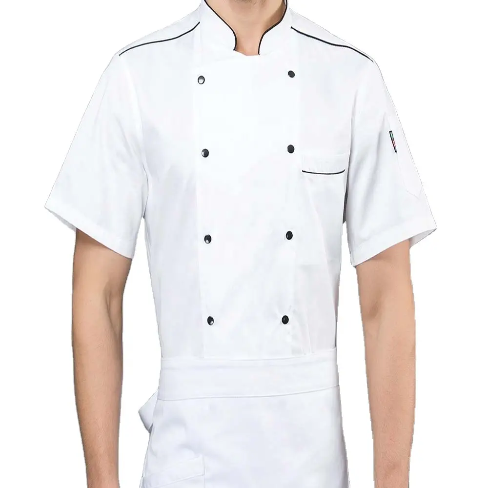 Xianheng Camisa de Cocina Camarero de Manga Corta Verano para Mujeres y Hombres Chaqueta de Chef Clástico Unisex