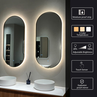 Miroir de salle de bain ovale à LED anti-buée, grand miroir de maquillage mural éclairé pour hôtel et toilettes