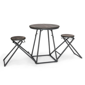 Ensemble de meubles DB Home Table à manger extensible 3 pièces avec 2 tabourets pliables de luxe en MDF de style rustique pour petit salon - Product Image 2