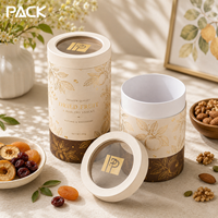 Emballage en tube de papier de qualité alimentaire avec logo personnalisé et couvercle transparent pour noix, fruits secs, biscuits, en-cas, fabricant en gros