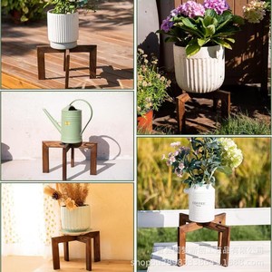 Wooden flower <b>pot</b> base, balcony plant <b>stand</b>, floor-standing cross-shaped flower <b>pot</b> rack, green plant ornament, solid wood - Product Image 1