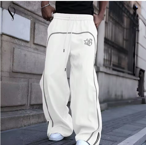 <span class=keywords><strong>Pantaloni</strong></span> da Uomo Personalizzati <span class=keywords><strong>a</strong></span> Vita Media, Stile Streetwear, Gamba Larga, con Dettagli Riflettenti, <span class=keywords><strong>Pantaloni</strong></span> Sportivi con Zip e Strisce, Modello Ampio - Product Image 4