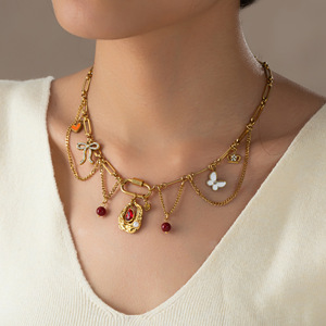 Collar de Playa de Acero Inoxidable HB591 con Colgante de Estrella de Mar, Concha y Perla, Cadena Impermeable con Dijes de Corazón y Mariposa - Product Image 3