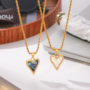 Luxury Heart Shape Abalone White Shell Necklace Micro Pave Cubic Zirconia Charm Anti Tarnish Stainless Steel Jewelry - Product Image 3