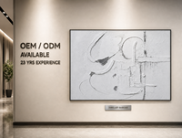 Weiß-Graues Kalligrafie-Pinselstrich-Gitter 3D-Relief Gips Abstrakte Wandkunst Schwarzer Rahmen Hotel Kunstgalerie Statement-Wand Maßanfertigung